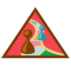 A triangle with two people in it.