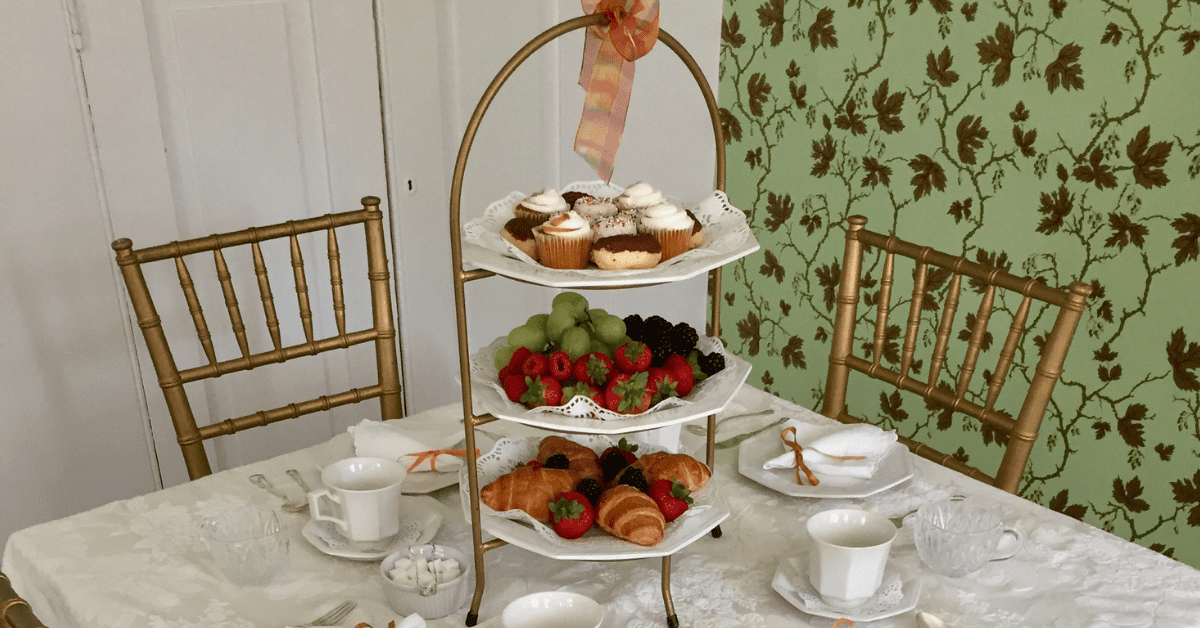 A tray of food on a table.