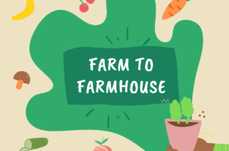 A hand holding a plant with the words farm to farmhouse.